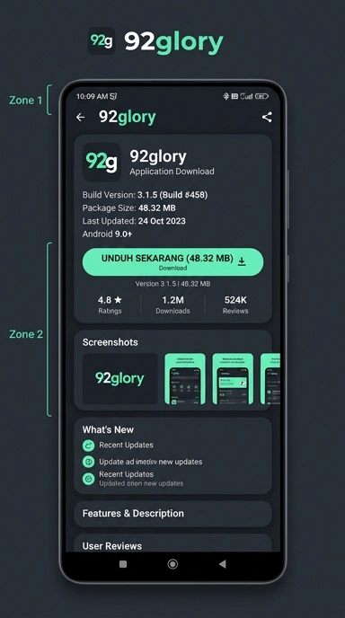 Tampilan halaman APK 92glory