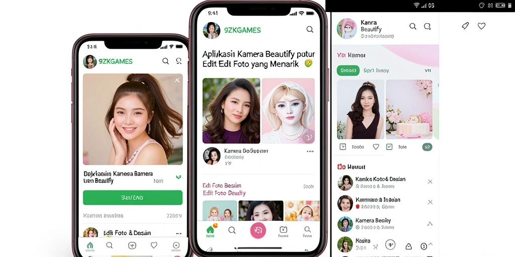 Screenshot antarmuka 9ZKGAMES yang menampilkan fitur Kamera Beautify.